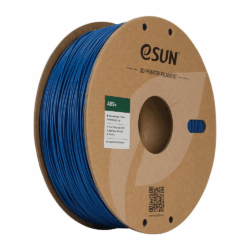 Rollo de filamento de la marca eSUN de material ABS+ en color azul.
